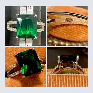 All Around Boutique AAB 925 Emerald Cut Dark Emerald Ring Sz6 NWOT